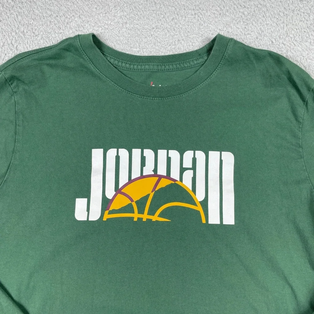 Jordan Jumpman T-Shirt Mens Large Green Long Sleeve Chain Link DV7756-333